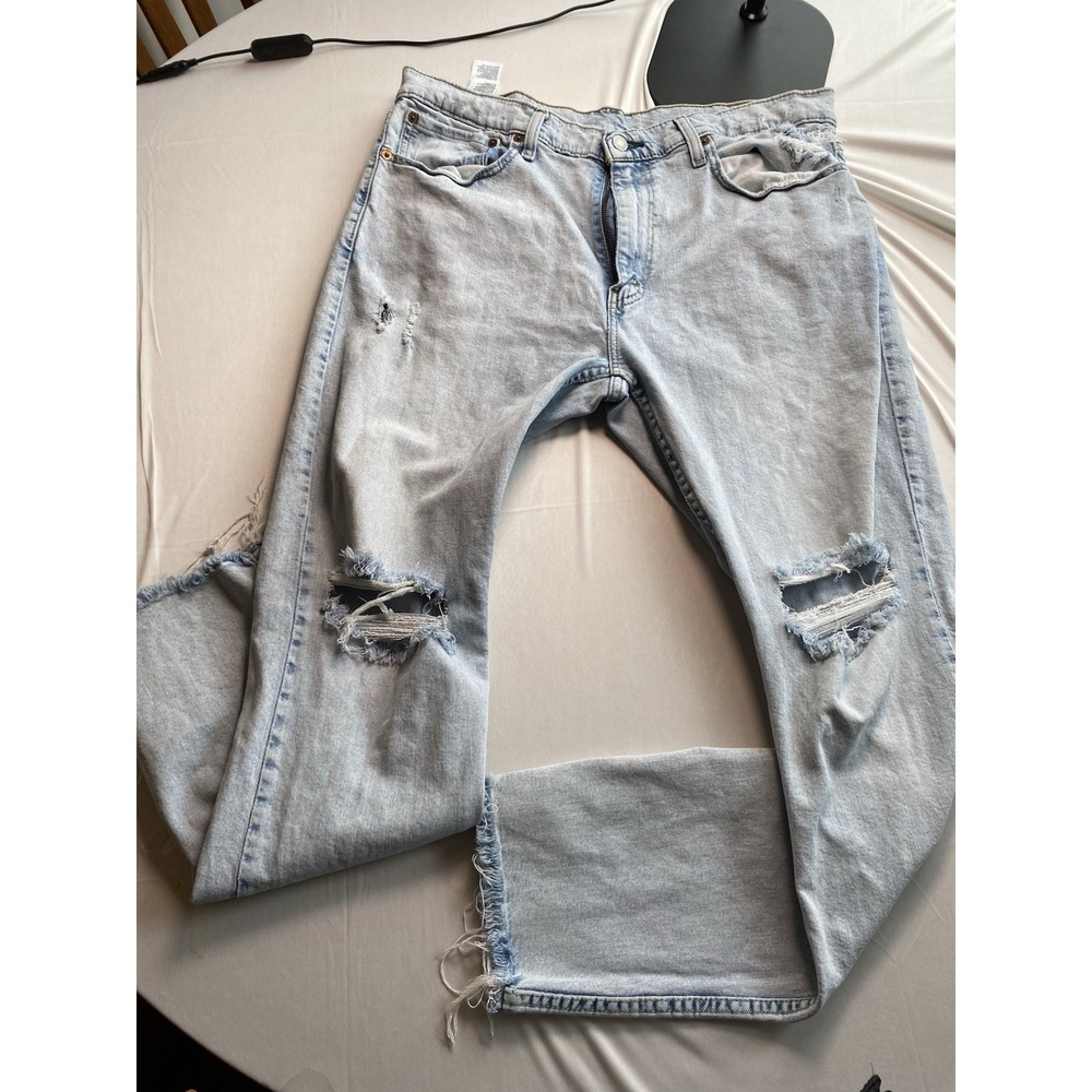 Levi's 512 Slim Taper Jeans Mens 36x32 Light Wash Distressed Blue Denim